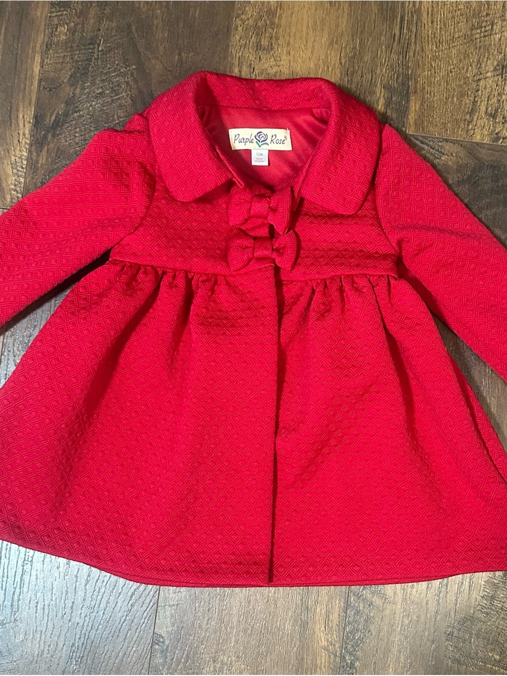 Girls' Red Bow-Front Pea Coat